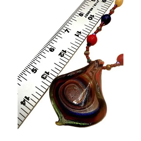 NEW Multicolor Murano Glass Beads Pendant Necklace Handcrafted Abstract Design - Picture 15 of 15